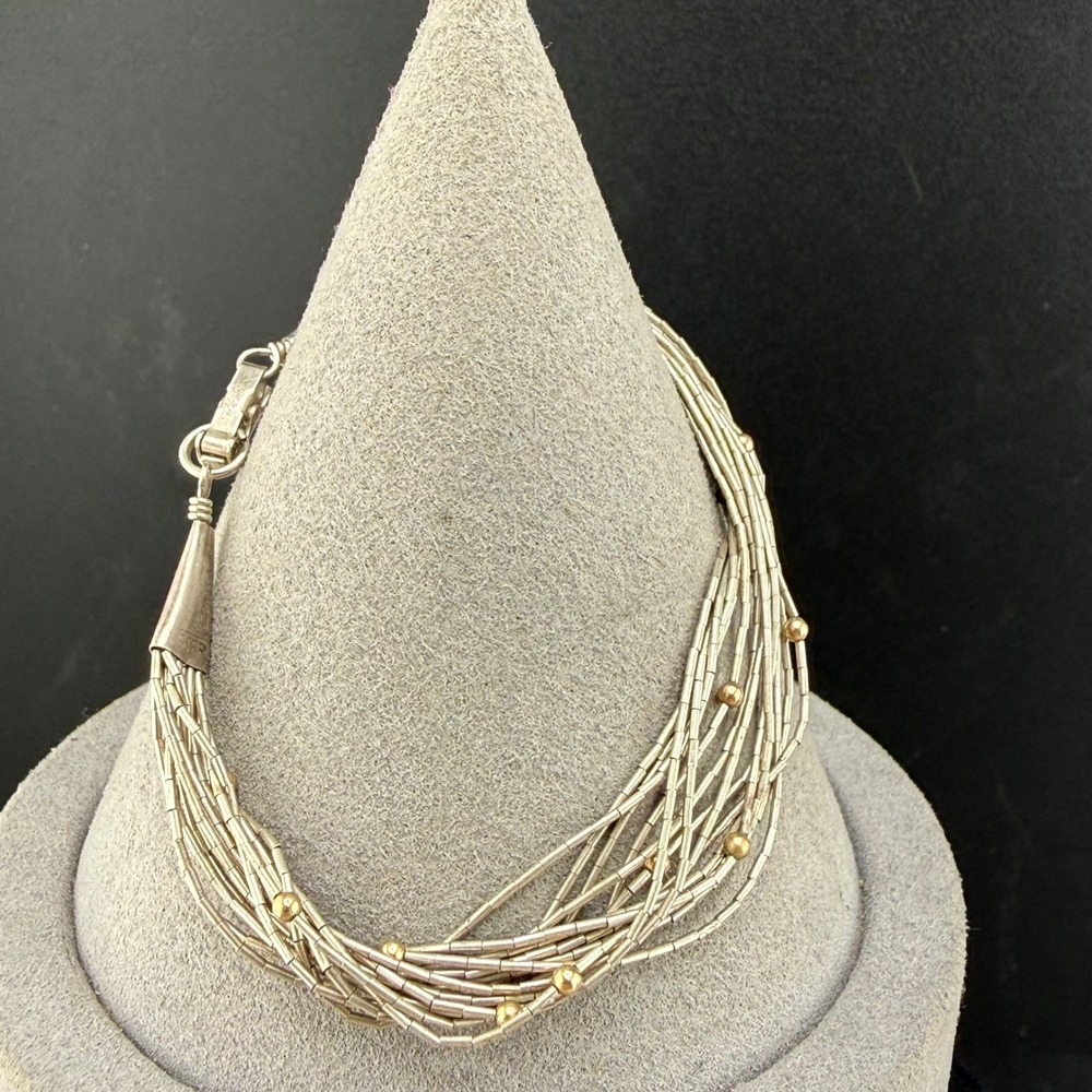Vintage Multi Strand Bracelet  Liquid Sterling silver  Beads 7" READ
